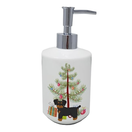 Carolines Treasures 7 x 3.5 in. Morkie Christmas Tree Ceramic Soap Dispenser CK3856SOAP